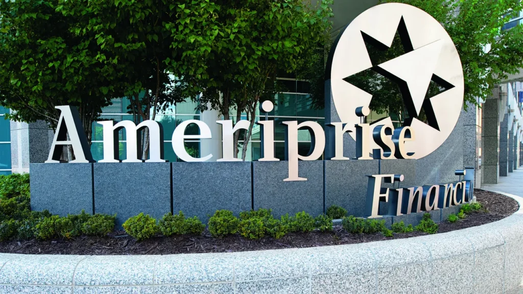 Ameriprise Financial office sign with star logo outside corporate building
