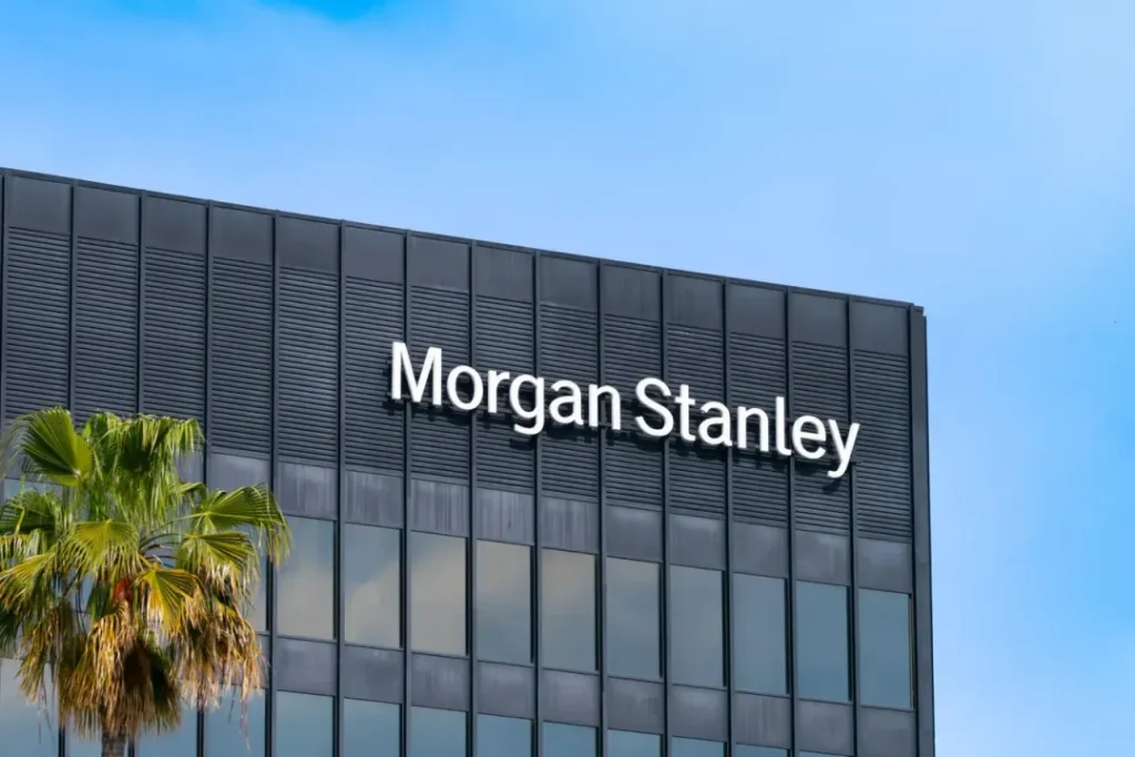 Morgan Stanley office building with company name signage on facade
