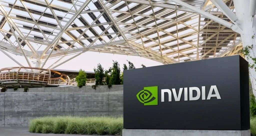 NVIDIA headquarters office campus with company logo signage