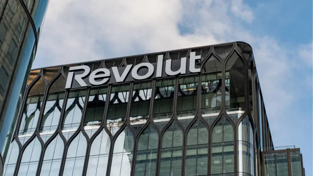 Revolut office building exterior with company logo signage