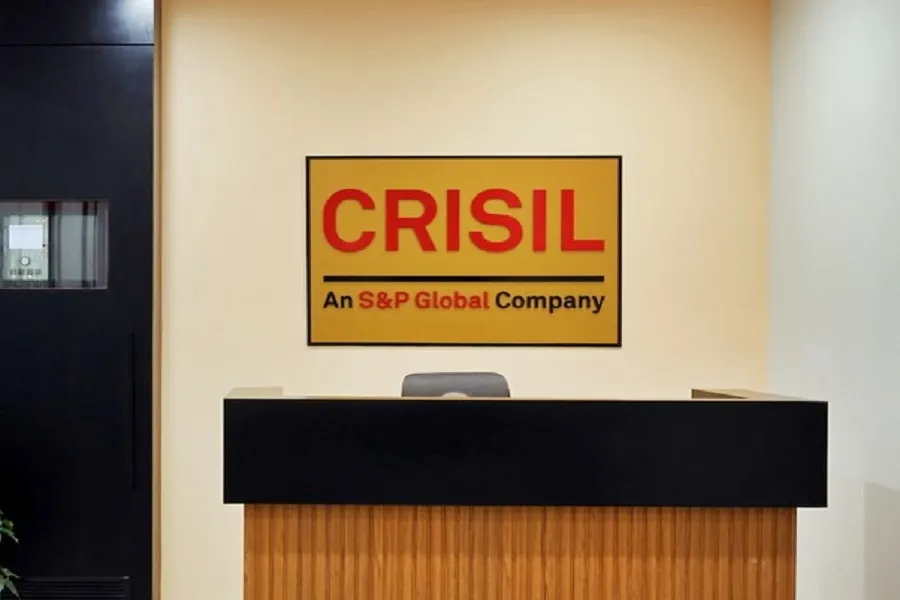 CRISIL office reception area with company branding and front desk