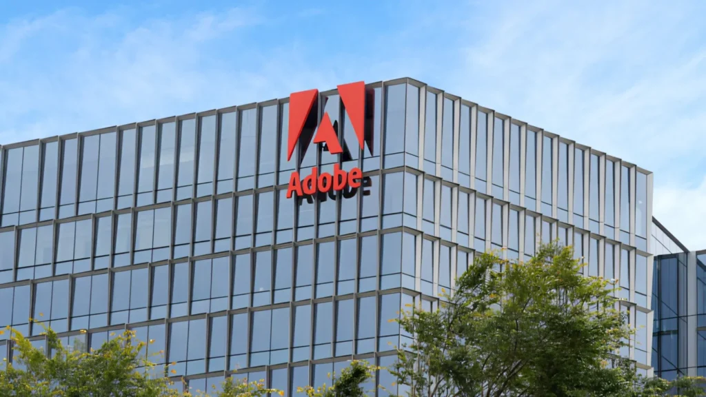 Adobe corporate office building showcasing Adobe's workplace and career opportunities for freshers and experienced professionals in India.
