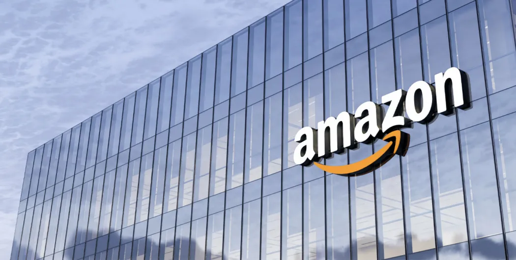 Amazon corporate office building showcasing the Amazon logo and headquarters infrastructure