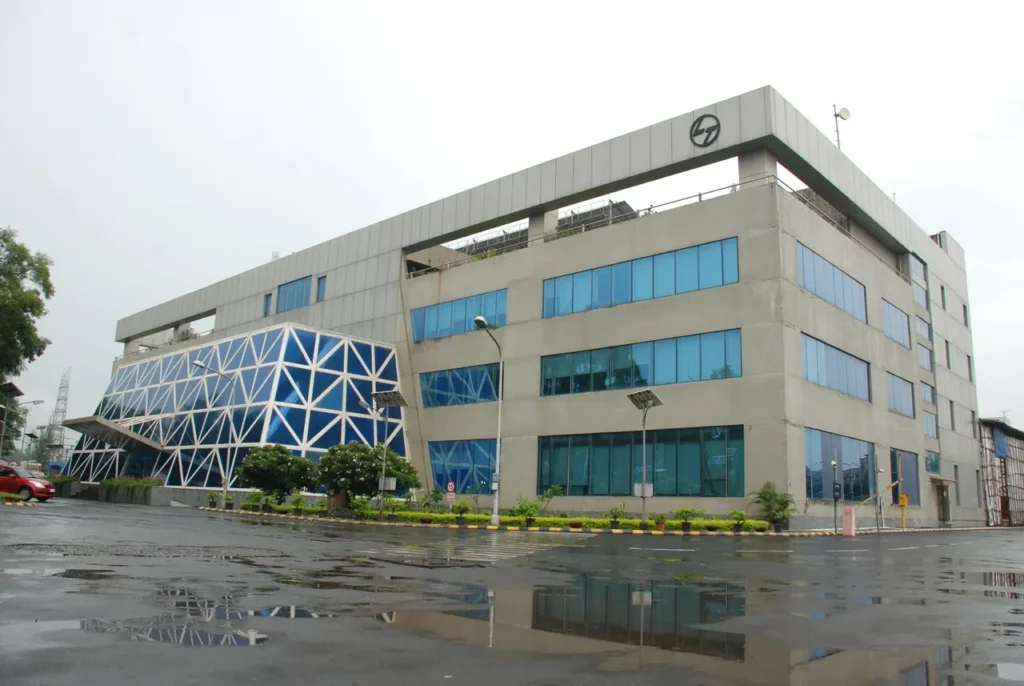 Larsen & Toubro corporate office building with the L&T logo, representing L&T careers and job opportunities in India.