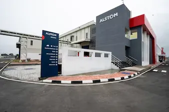Alstom corporate office and facility building featuring the Alstom logo, representing Alstom careers and job opportunities in India.
